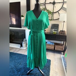 NWT Calvin Klein Chiffon Fit and Flare Midi Dress in Green - Size 14